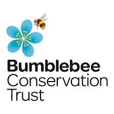 Bumblebee Preservation Trust logo with blue flower and small bumblebee flying