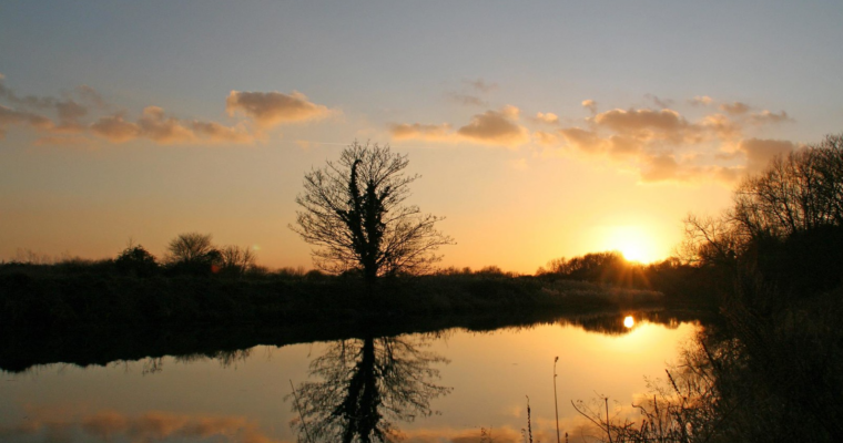 Great Stour river near Grove Ferry at sunset