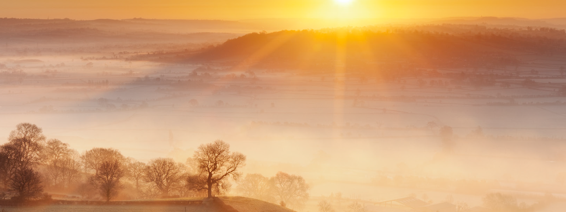 Misty Landscape in Kent of fields and hills