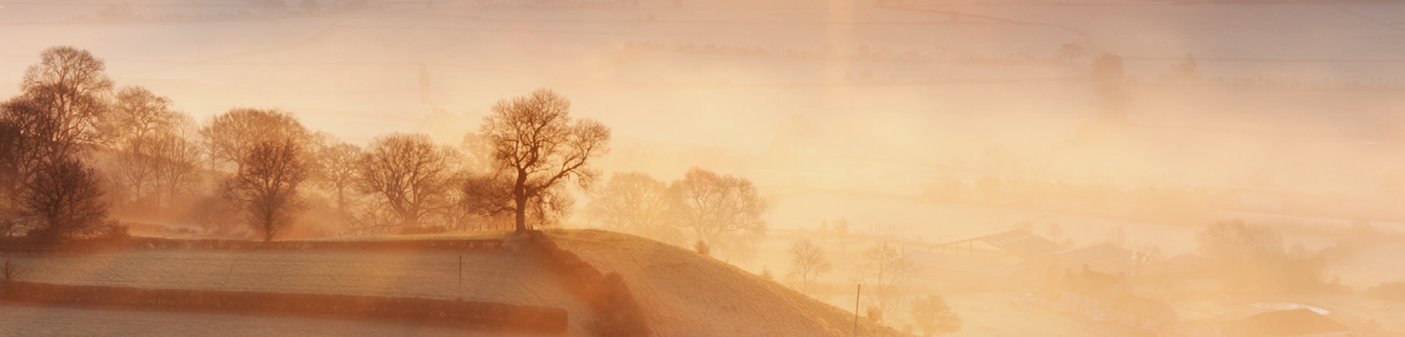 Misty Landscape in Kent of fields and hills