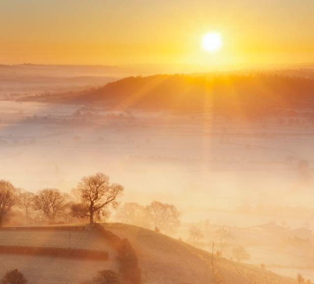 Misty Landscape in Kent of fields and hills